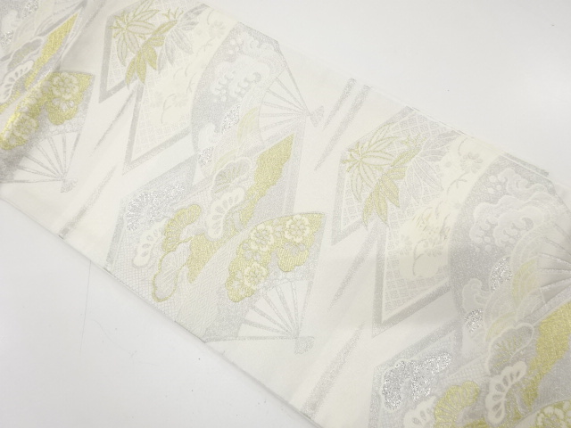 アンティーク　扇に花・笠松模様織り出し袋帯（材料）